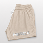 MEROX Tan mesh shorts side view with logo