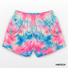 MEROX pink and blue tie-dye mesh gym shorts full front view