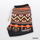 MEROX Tribal mesh shorts, side view with white drawstring and MEROX logo
