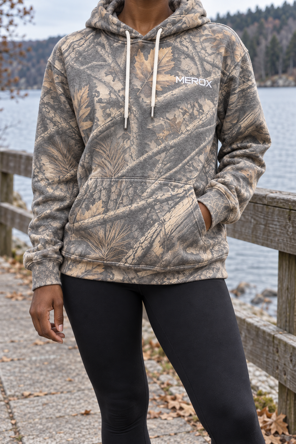 MEROX Vintage Camo hoodie approved female model photograph