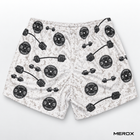 MEROX Weights 5-inch mesh shorts back view with barbell and plate print