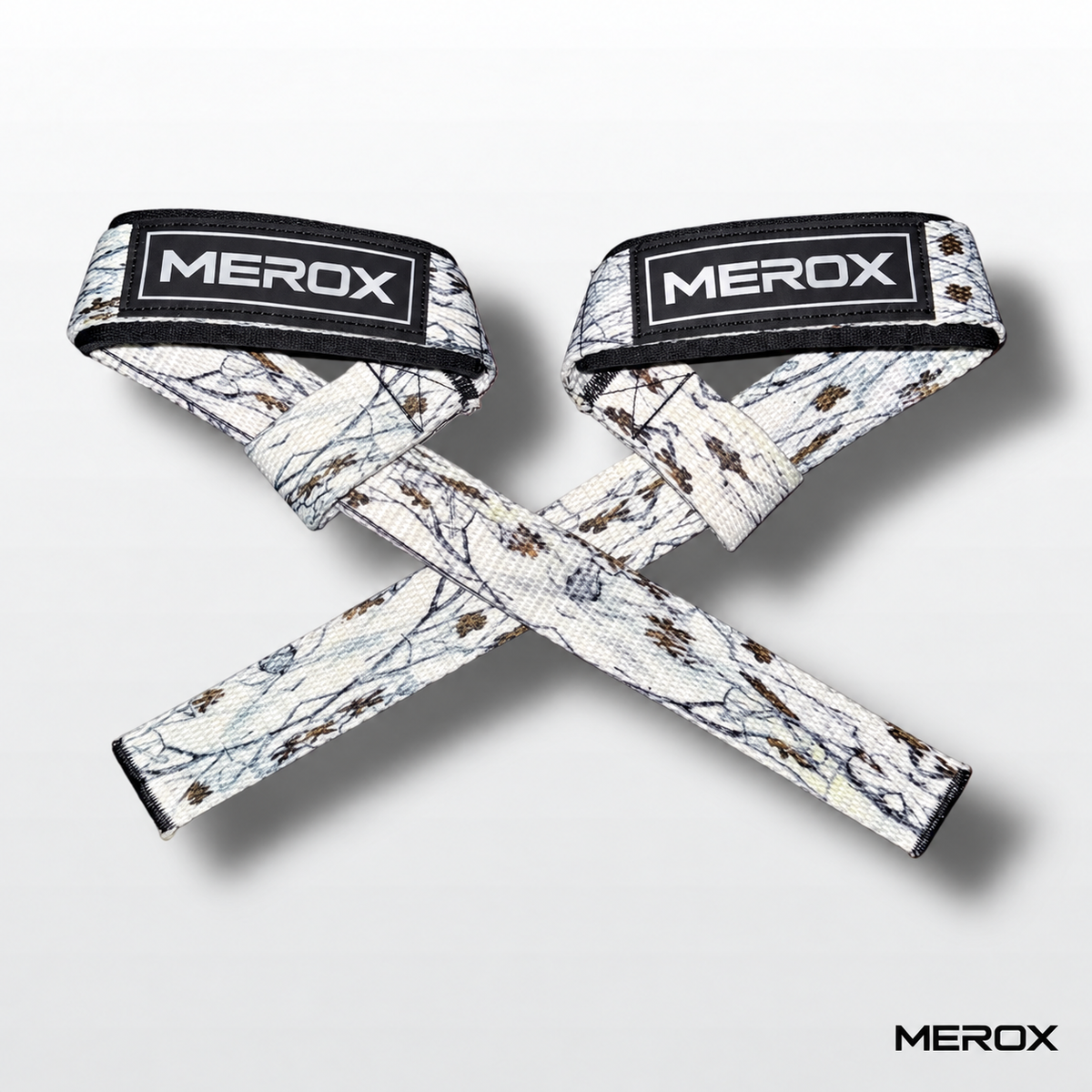 MEROX white arctic camo lifting straps crossed pair
