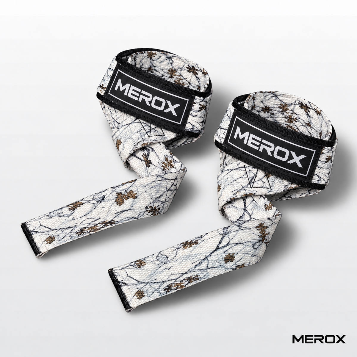 MEROX white arctic camo lifting straps angled pair