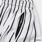 MEROX white pinstripe mesh shorts zipper pocket detail