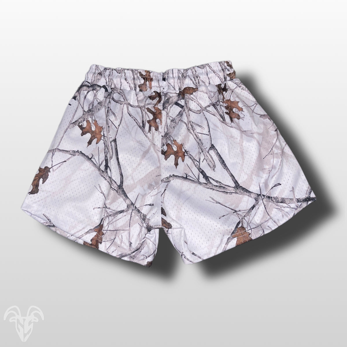 Goat Strength Final Stock – White Camo 5-Inch Mesh Shorts