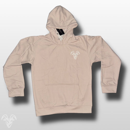Goat Strength khaki embroidered hoodie front