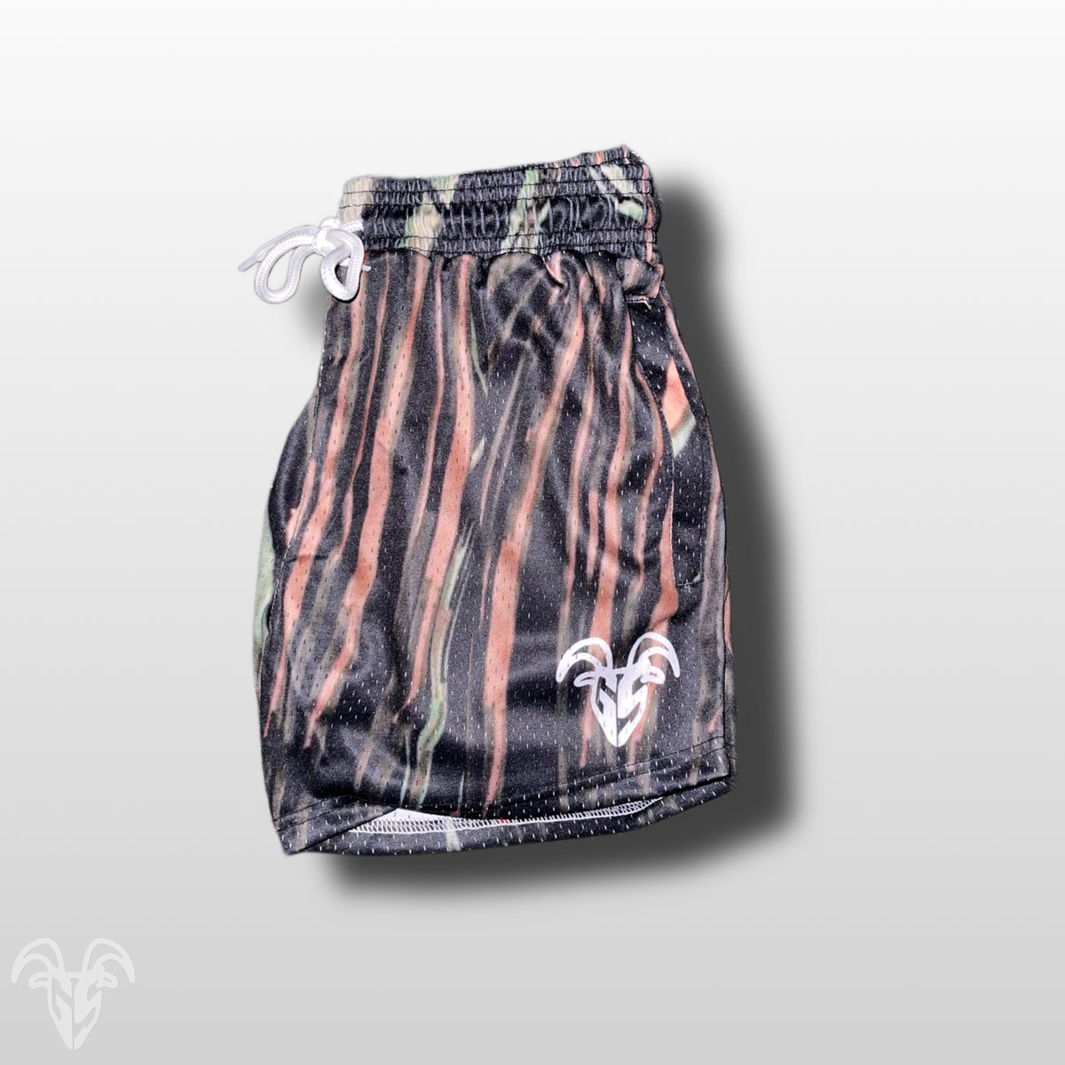 Tiger Camo Goat Strength mesh shorts detail