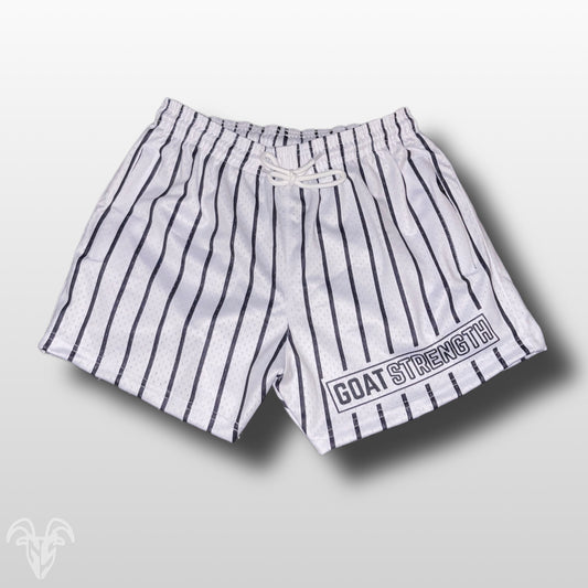 Goat Strength Final Stock – White Pinstripe 5-Inch Mesh Shorts