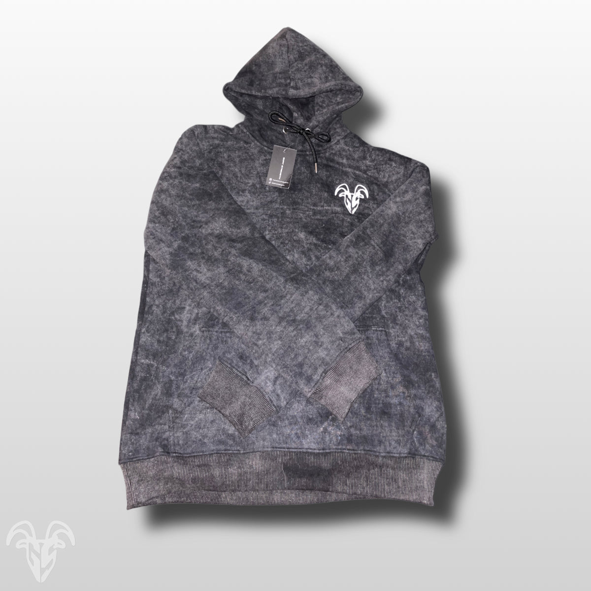 Goat Strength black acid wash hoodie alternate view