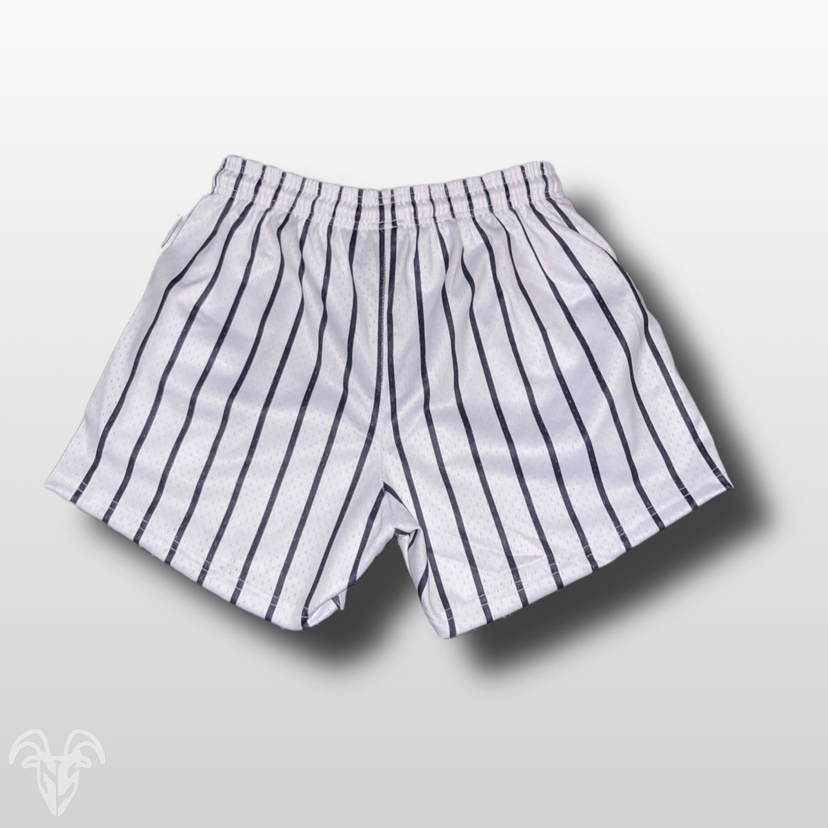 Goat Strength Final Stock – White Pinstripe 5-Inch Mesh Shorts