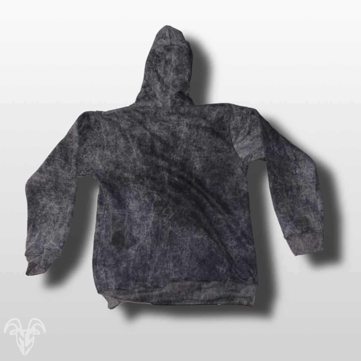 Goat Strength black acid wash hoodie detail