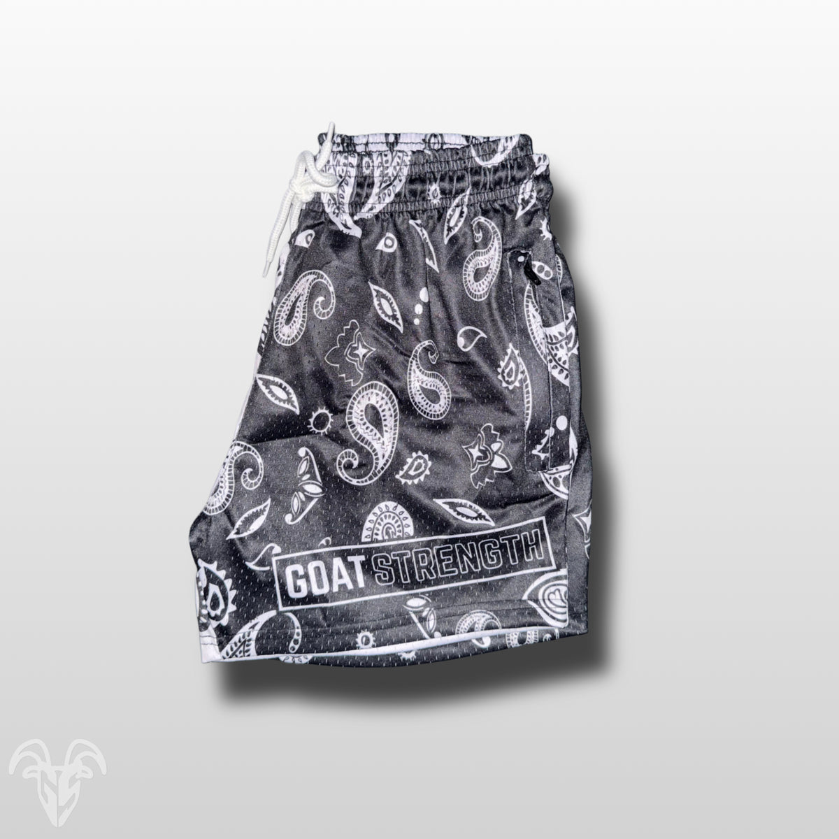 Goat Strength Final Stock – Black & White Bandana 5-Inch Mesh Shorts