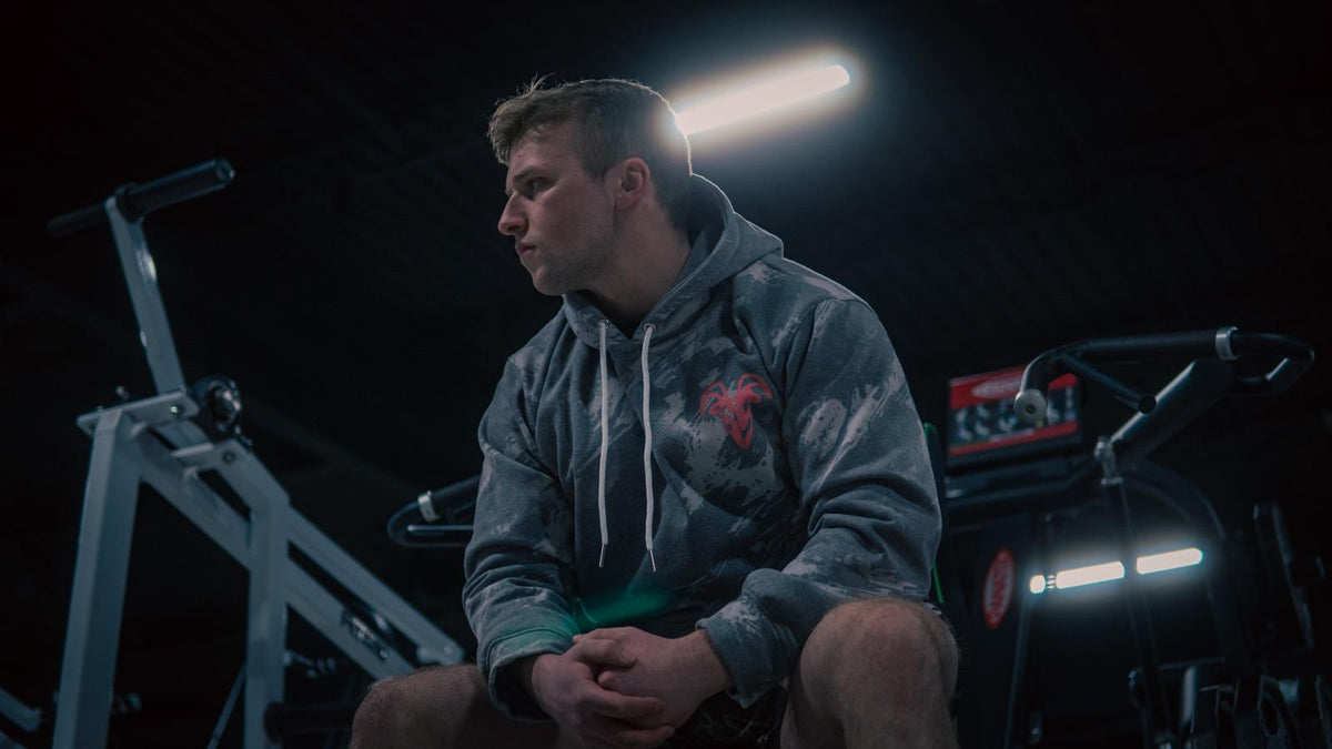 Goat Strength black scratch camo hoodie view